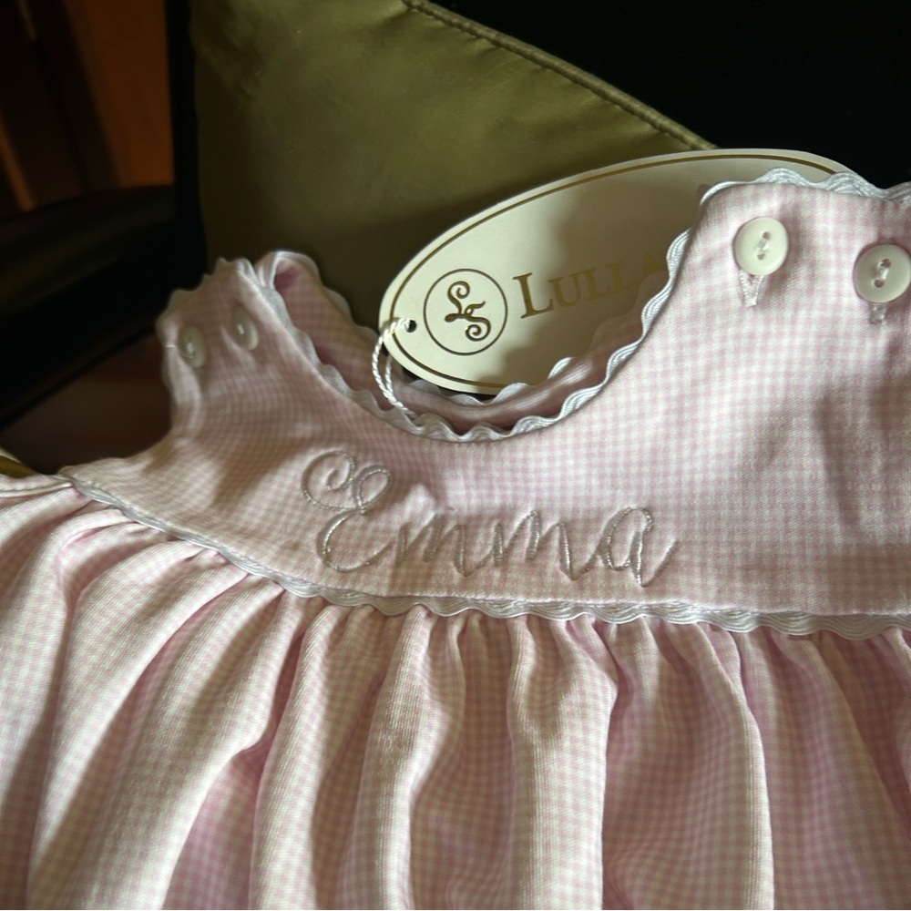 Lullaby Set Embroidered Pink Gingham Bubbly - Emma